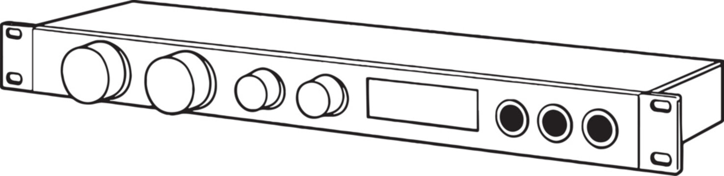1U Microphone Preamp Rack Unit Black and White Line Art
