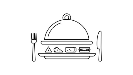 Fototapeta premium Minimalist cloche, plate, food, fork, and knife icon