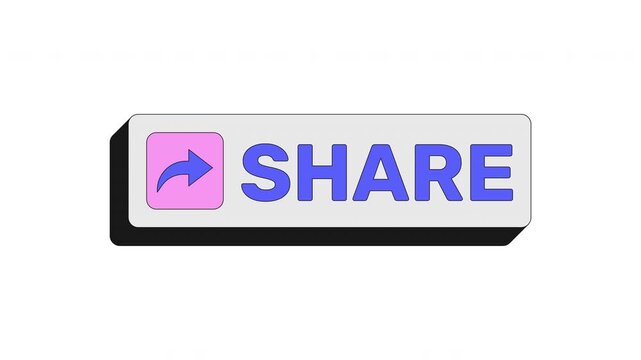 Share modern clickable button animation. Distributing viral content link across platforms. Repost tool. Post forward. Animated UI element. Web interface call-to-action. Colorful micro interaction