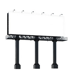 Obraz premium Blank billboard on three black poles standing against white background awaiting advertisements