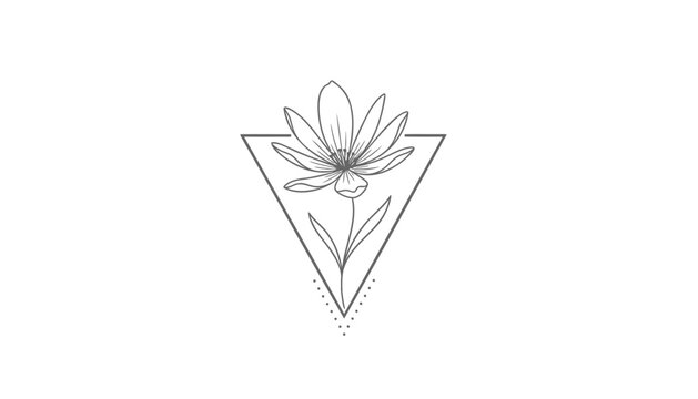 Vector minimalist flower triangle logo, simple line art illustration, for branding or icon use, Isolated on transparent background, png