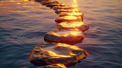 Golden Stepping Stones Path Across Calm Water at Sunset