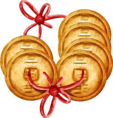 watercolor chinese gold coin