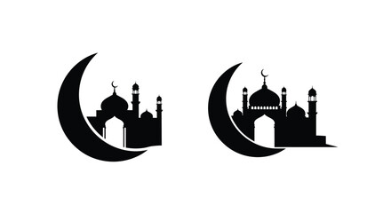 Islamic crescent moon and mosque designs a striking black silhouette © DS