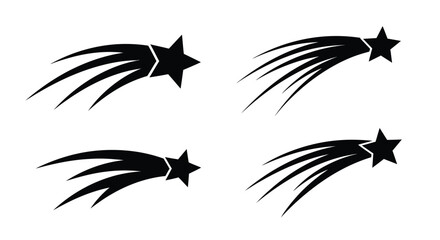 Four shooting stars with trails a simple black silhouette © DS