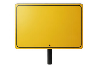 Yellow rectangular signboard with black pole isolated on transparent background