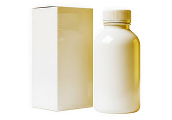 White medical bottle and packaging box isolated on transparent background