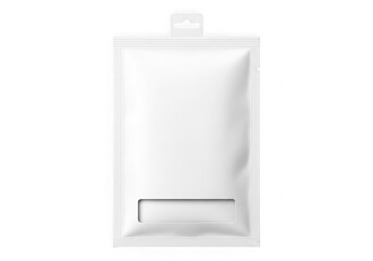 White flexible pouch packaging with zip lock isolated on transparent background