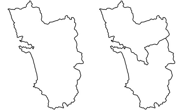 Goa Map, India map on isolated white background. High quality coloured map of Goa.