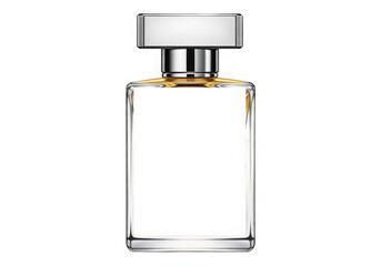 Luxury perfume bottle with silver cap and transparent liquid isolated on transparent background