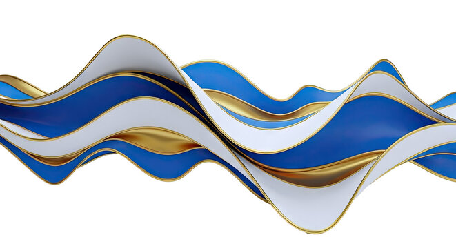 Abstract flowing waves of blue, white, and gold