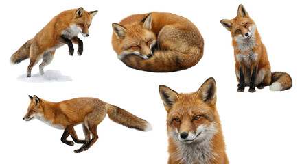 Fototapeta premium Red Fox Animal Character Set in Different Poses Isolated