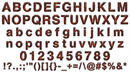 font alphabet in thorn covered totem column mosaic decorative style from a to z numbers punctuation isolated on white background