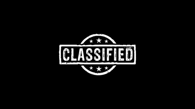 Classified stamp and hand stamping impact isolated animation. Top secret government document 3D concept. Alpha matte channel.