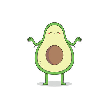 Cute avocado slice fruit cartoon character nonchalant attitude doodle