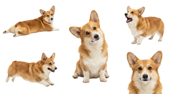 Pembroke Welsh Corgi Dog Character Set in Different Poses Isolated