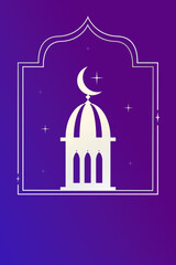 Obraz premium Ramadan decoration with a dome and crescent moon on a purple background