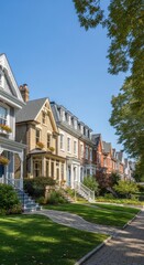 Fototapeta premium Charming Victorian Homes on a Sunny Street in Toronto.