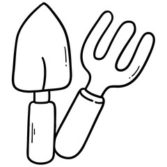 Garden Trowel and Fork Outline