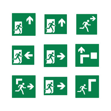 Emergency Exit Sign Icons Collage