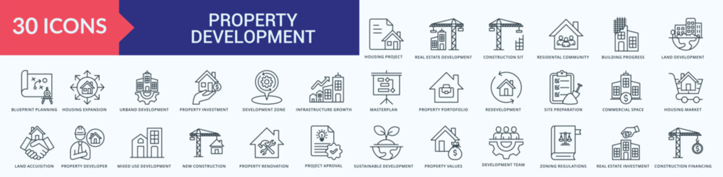 Property Development Icon Pack Outline Style