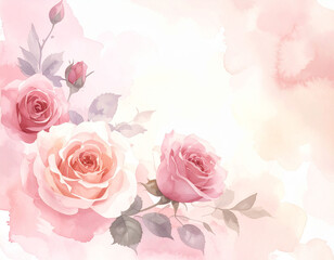 水彩風の淡いピンクのバラ背景 文字入れ用の余白があるエレガントな花素材