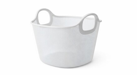 White Plastic Bucket with Handles Isolated.