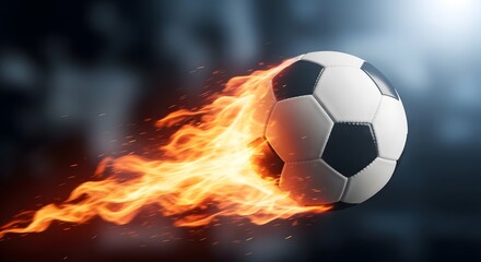 Naklejka premium Blazing soccer ball in motion with fiery trail