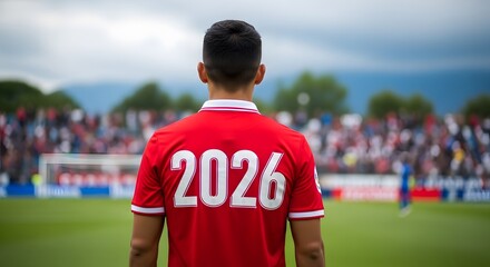 Soccer player standing on field with crowd in background