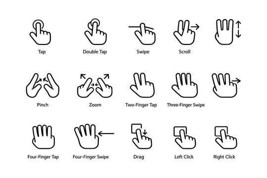 Gesture icons for touchscreen and mouse navigation