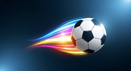 Naklejka premium Soccer ball in motion with colorful flames