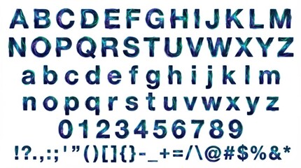 font alphabet in lunar seaweed nebula display style from a to z numbers punctuation isolated on white background