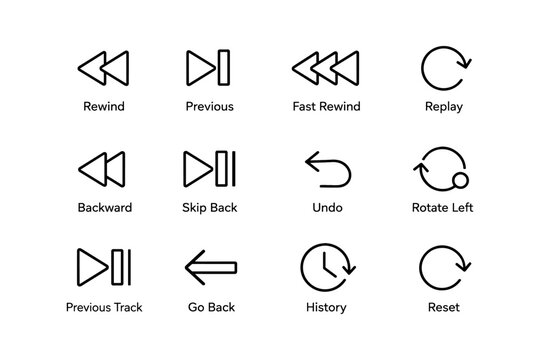 Set of 12 minimalist media control icons for web and apps
