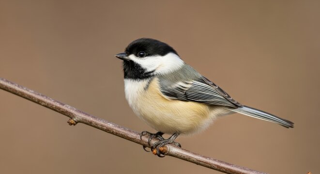 Chickadee perched on a branch in natural habitat, close-up view.