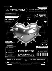 Valentine poster with Y2K futuristic HUD interface and warning UI