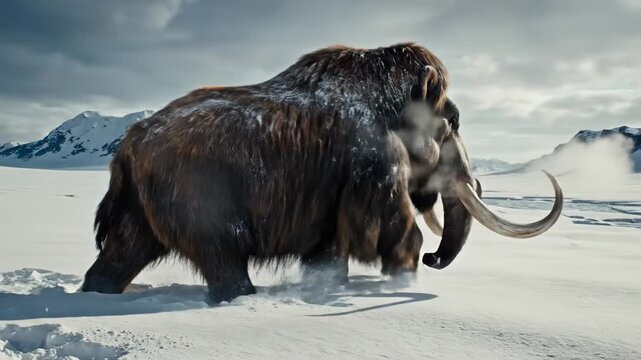 Woolly Mammoth Roaming the Frozen Tundra - A Glimpse into the Ice Age.