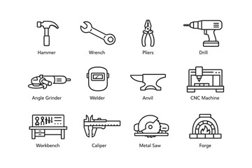 Fototapeta premium Set of iconic tools for construction and metalwork projects