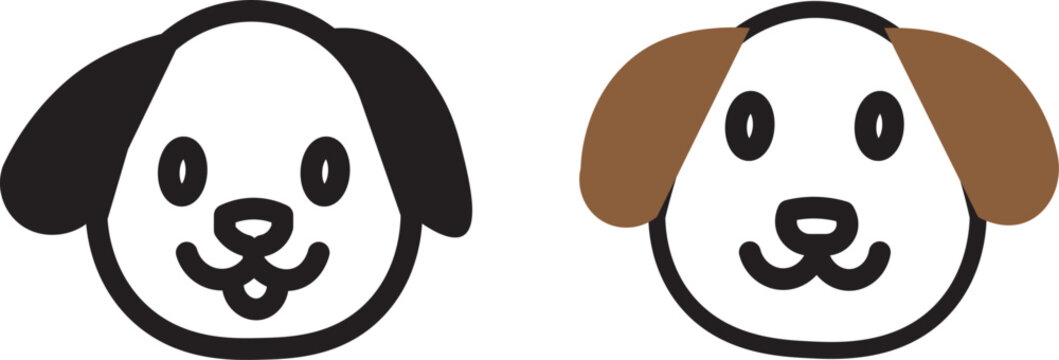 Cute cartoon dog faces with different expressions in a simple. dark background