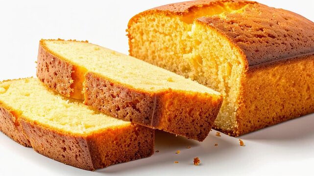 厚切りにスライスされた黄金色のパウンドケーキが並ぶ焼き菓子の情景