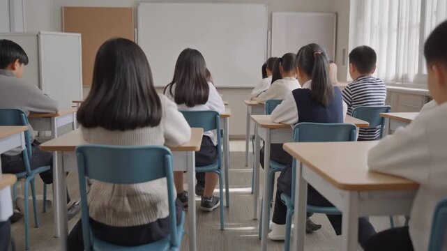 教室で前を向いて座る子どもたちが集中する授業風景