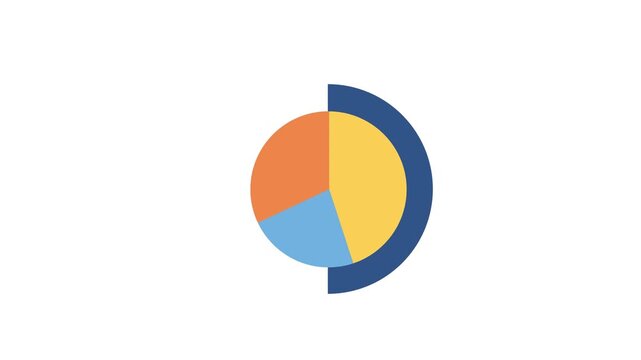 Animated pie chart or circular diagram icon in a flat 2D style. Motion graphic for data visualization and statistical reports