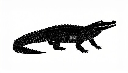 Fototapeta premium Alligator Silhouette with Open Mouth – Black and White Animal Illustration