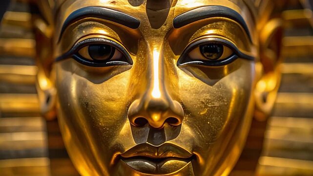 正面から見た金色のエジプト王仮面が放つ圧倒的な存在感