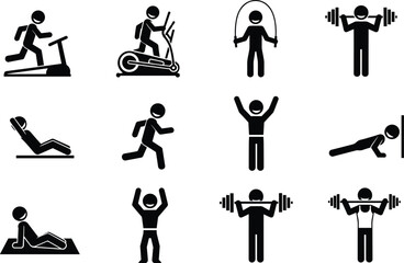 gym fitness icons, full body workout, cardio training exercise, strength training workout, home fitness  © MdSoidur
