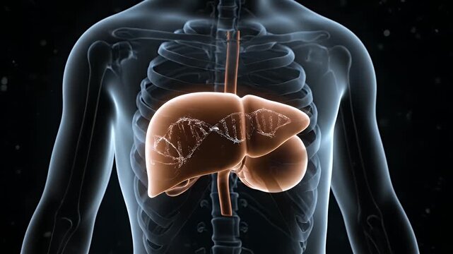Liver Gallbladder Anatomy Animation in Chest Silhouette on Black Backdrop Medical Visuals Showing Digestive Organ