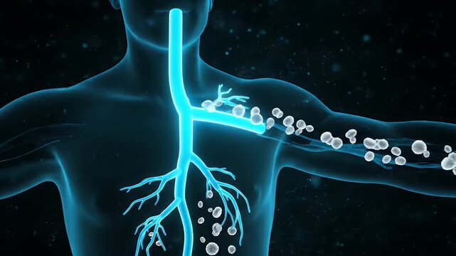 Medical Animation of Chest Anatomy on Dark Background Showing Trachea Bronchi and Cardiovascular System for Disease
