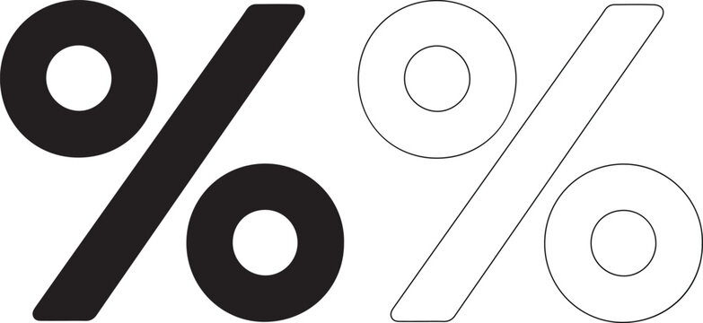 Percent sign symbols in black and white, including filled and outlined percent icons.