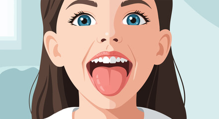 Close-up illustration of a young person's face, showing mouth open