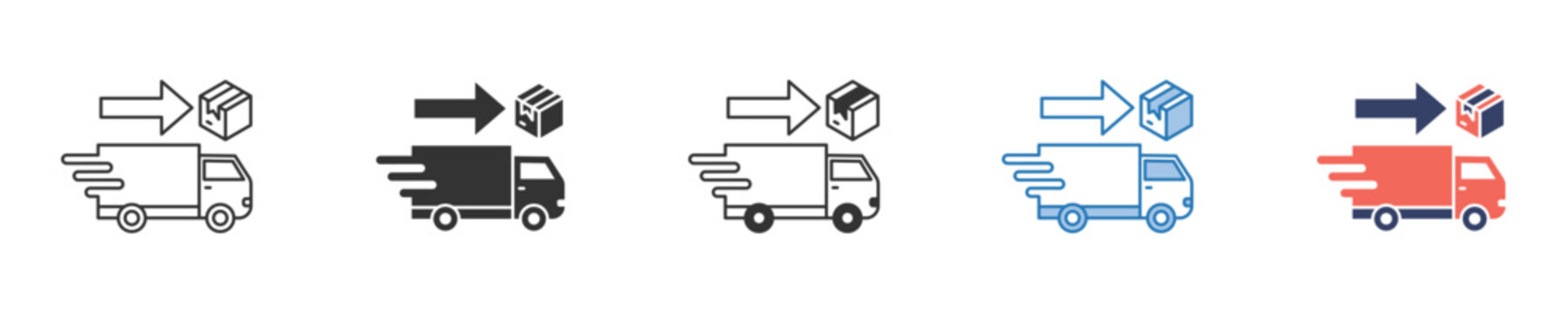 Vibrant set of fast delivery truck icons illustrating express shipping, efficient logistics, and rapid package transport, symbolizing quick service and timely order fulfillment