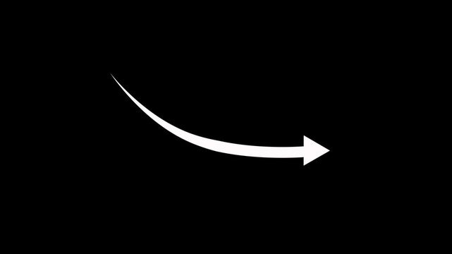 Abstract business graph chart with down trend white arrow icon animation on black background